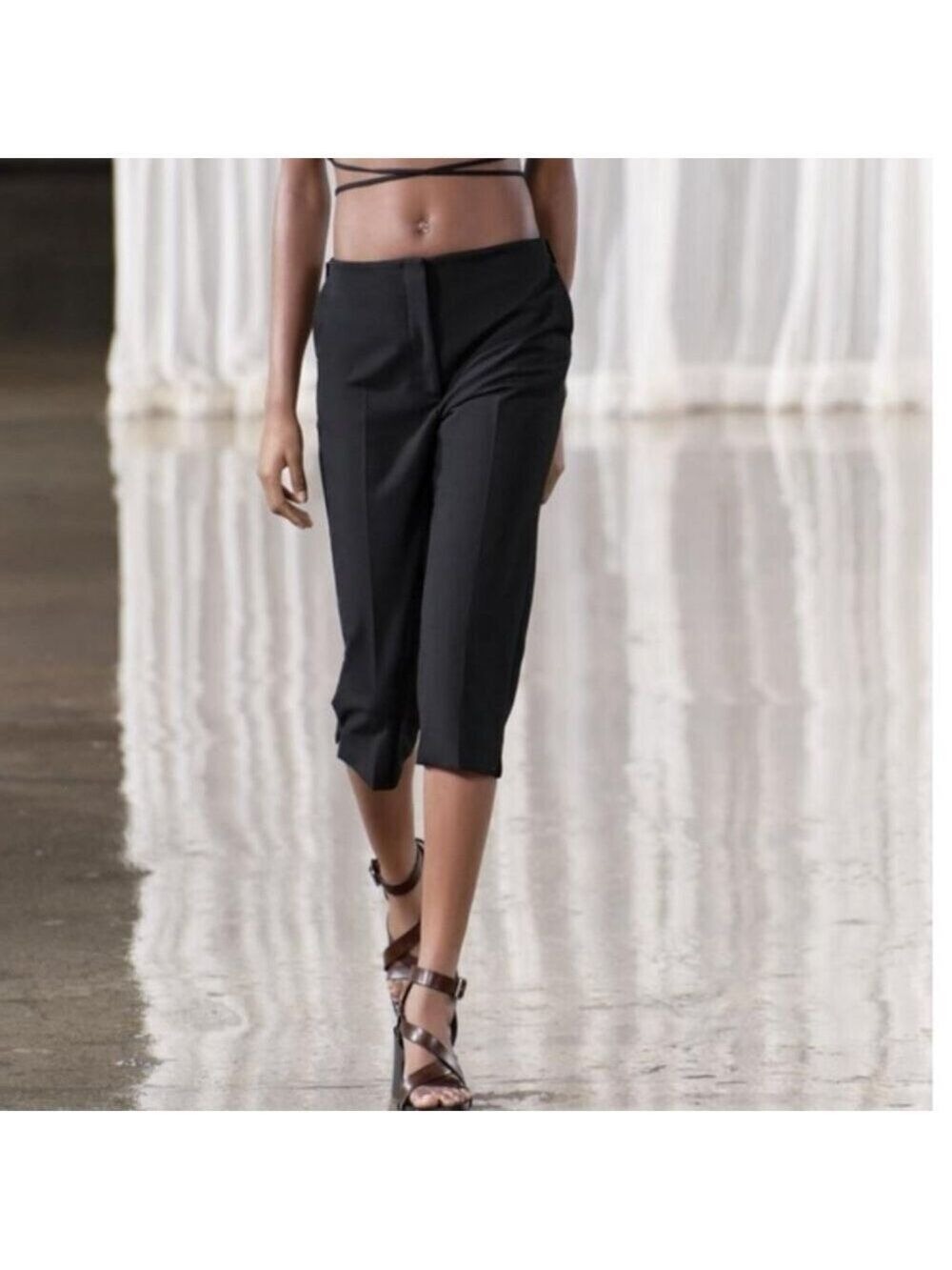 NEW ZARA | Viscose Blend Capris Pants Black Sz XL